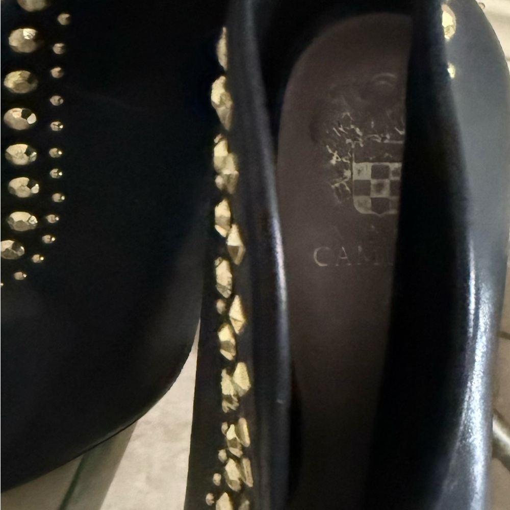 Vince Camuto Black and Gold Studded Heels
